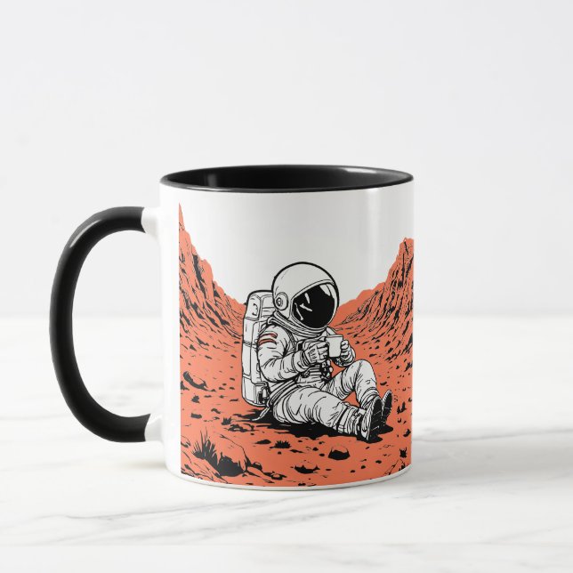 Mug Astronaute buvant du café sur Mars - Design minima (Gauche)