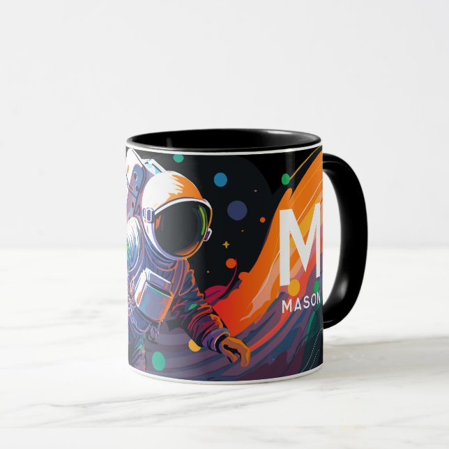 Mug Astronaute Coloré Espace Nom Personnalisé (Devant droit)