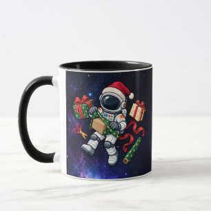 Mug Astronaute de Noël emballant des cadeaux dans l'es