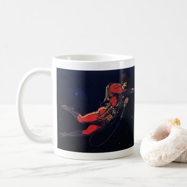 Mug Astronaute de science-fiction vintage dans l'espac (Avec donut)