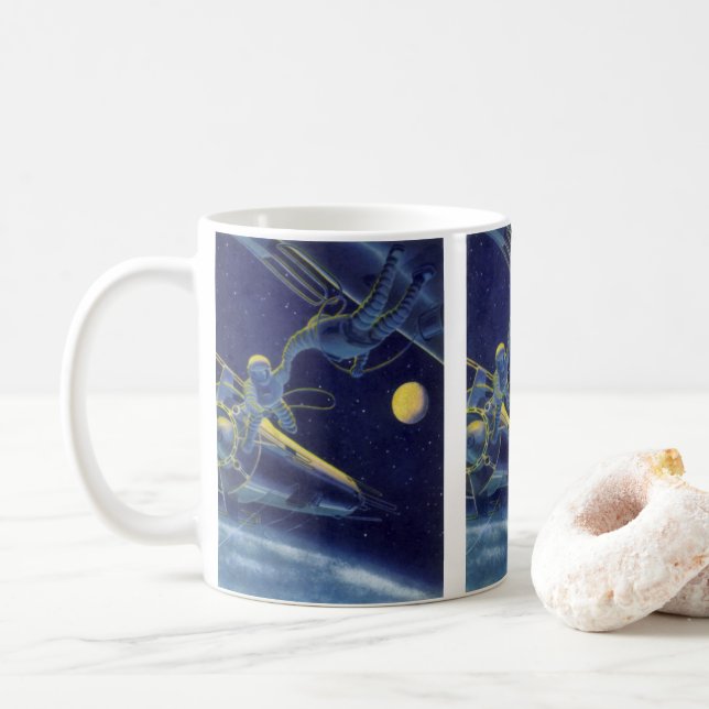 Mug Astronautes de science-fiction vintage dans l'espa (Avec donut)
