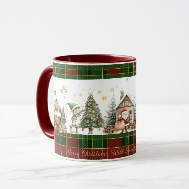 Mug Atelier père Noël Elfes Red Green Christmas Tartan (Devant gauche)