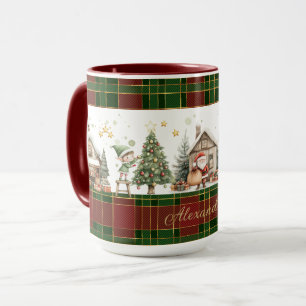Mug Atelier père Noël Elves Red Green Plaids Noël