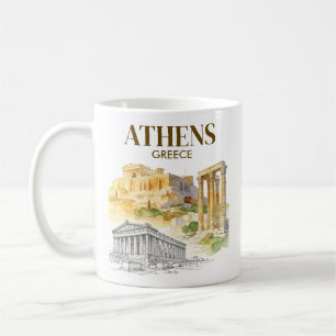 Mug Athènes Grèce Acropole Croquis Aquarelle Sur Mesur