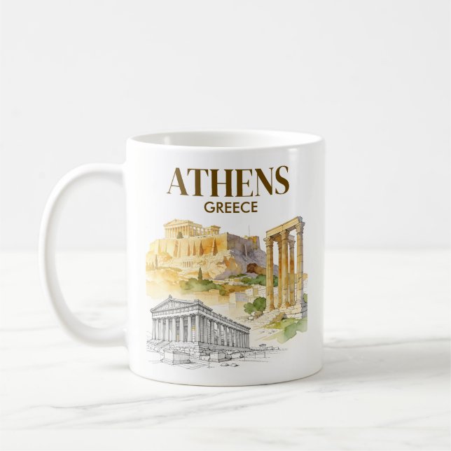 Mug Athènes Grèce Acropole Croquis Aquarelle Sur Mesur (Gauche)