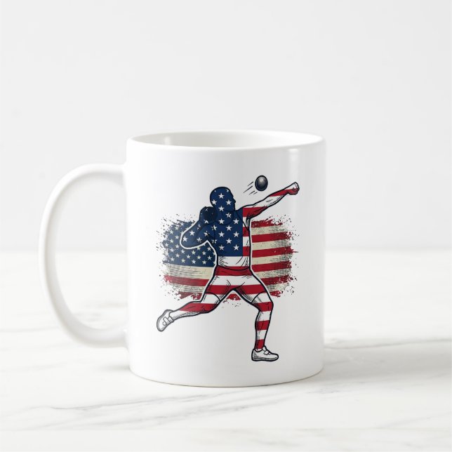 Mug Athlète de lancer de poids patriotique Gravure vin (Gauche)