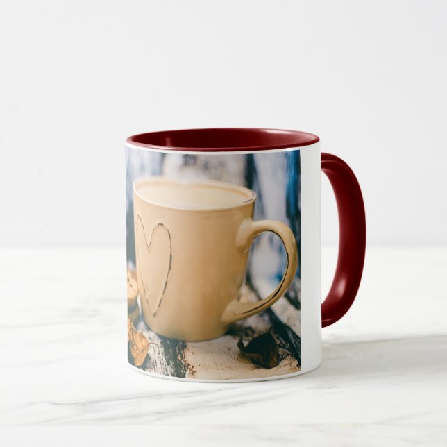 Mug Attaquez, combiné, 11oz, marroon, concevez en (Devant droit)