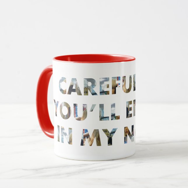 Mug Attention, ou finir dans mon roman (avec des visag (Devant gauche)