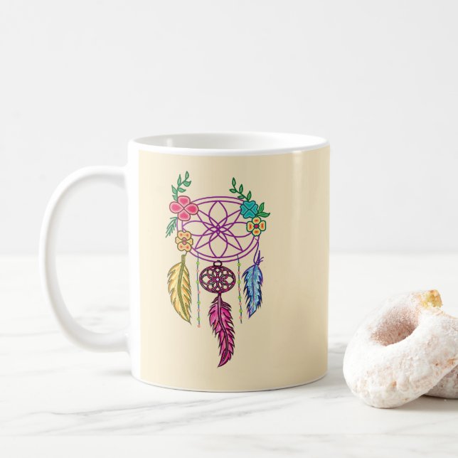 Mug Attrape rêve et fleur tenue dans la main (Avec donut)