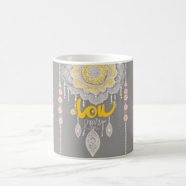 Mug Attrape-rêves Mandala Boho Personnalisé Gris art I (Centre)