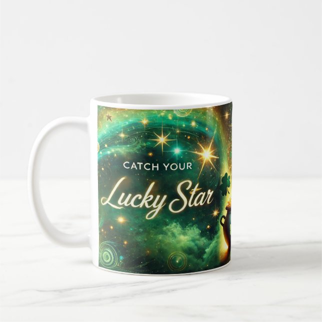 Mug Attrapez Votre Étoile Chanceuse Vert Céleste Or (Gauche)