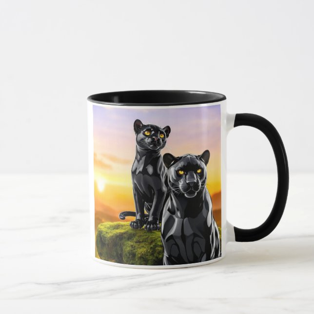 Mug au deux panthères noires en observation. (Droite)