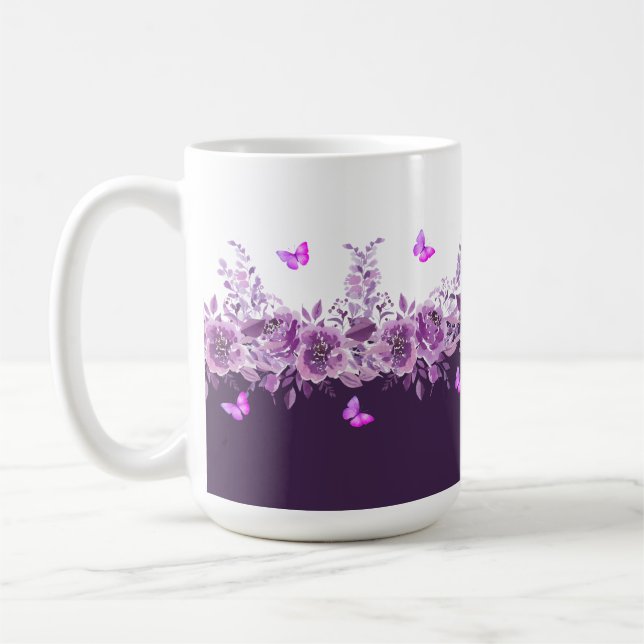 Mug Aubergine Papillons Botaniques  (Gauche)