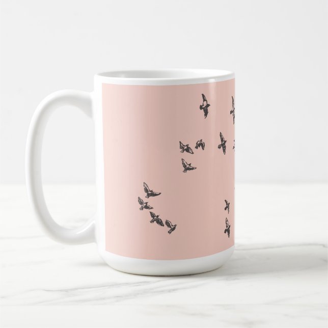Mug "Aucun filet ne m'enfonce" +oiseaux (noir sur oran (Gauche)
