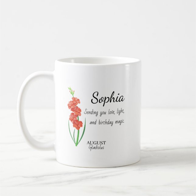 Mug August Gladiolus Personalized Birthday (Gauche)