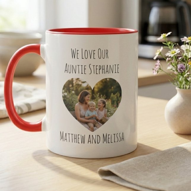 Mug Auntie Photo Heart  (Heart photo personalized coffee mug for aunt)