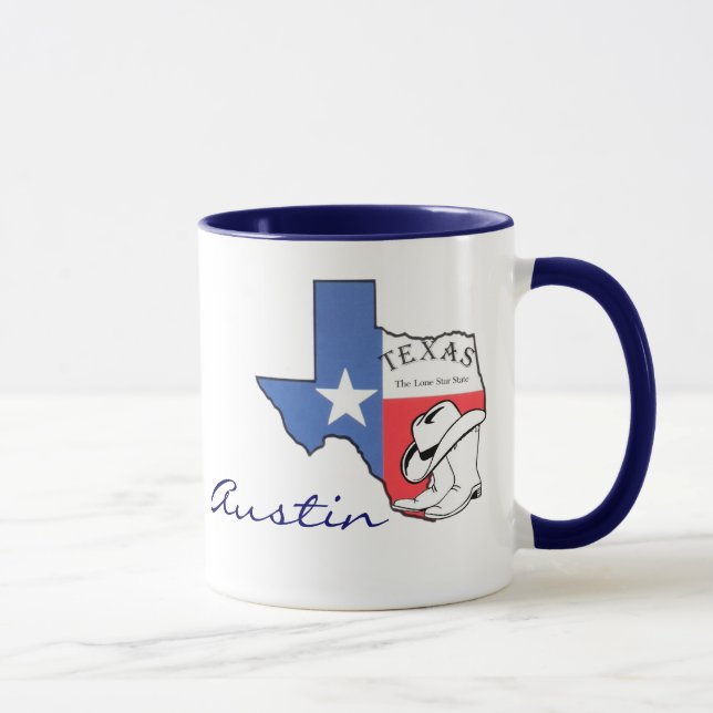Mug Austin, carte d'état du Texas avec l'étoile, (Droite)