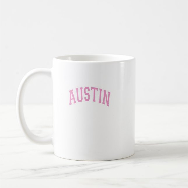 Mug Austin Texas Tx Varsity Style Texte rose (Gauche)