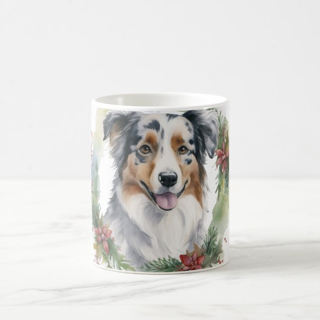 Mug Australian Shepherd Christmas Wreath Festive Pup (Centre)