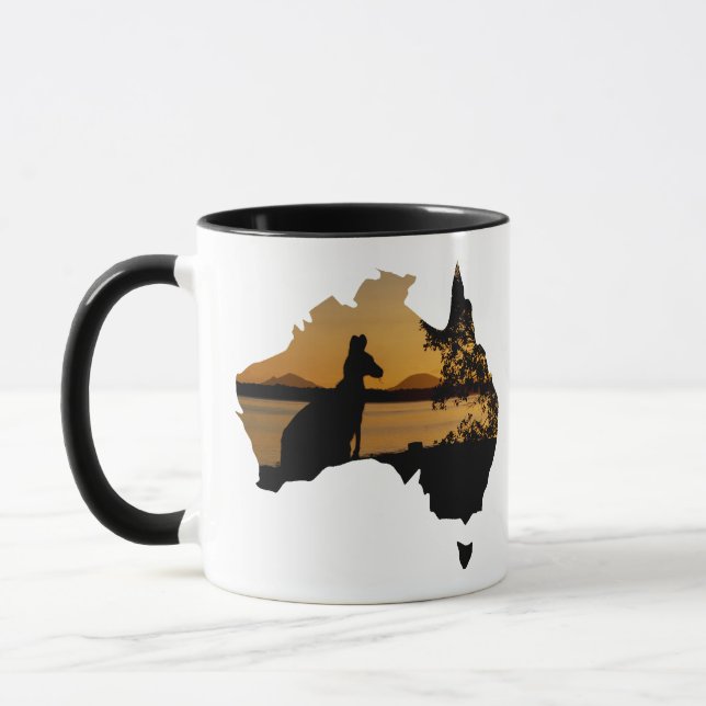 Mug Australie Kangaroo au coucher du soleil Black Whit (Gauche)