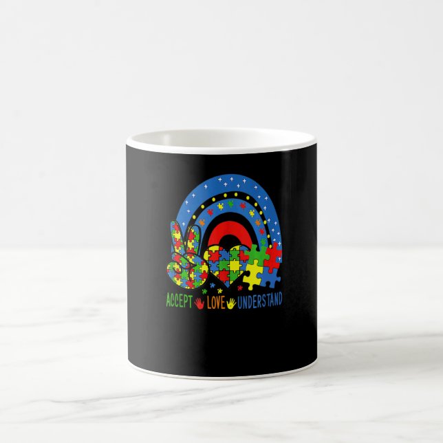 Mug Autisme Accepte Amour Comprendre Morceaux de Puzzl (Centre)