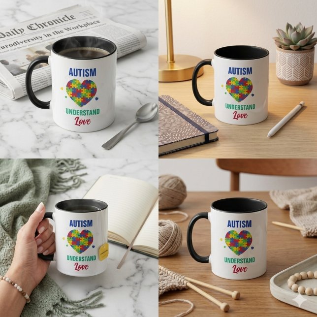 Mug Autisme Comprendre Amour Inspirant Puzzle (Autism Understand Love Inspirational Puzzle Mug)