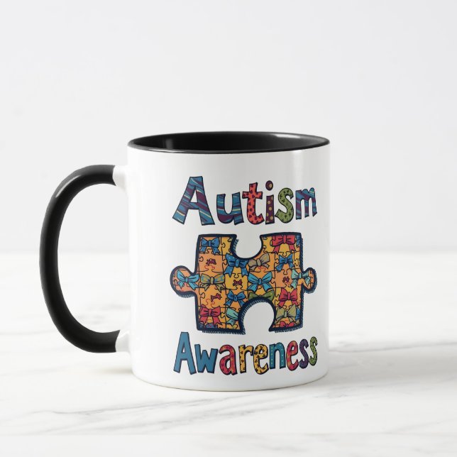 Mug Autisme Maman Puzzle Pièce Coquette Bow Ruban Auti (Gauche)