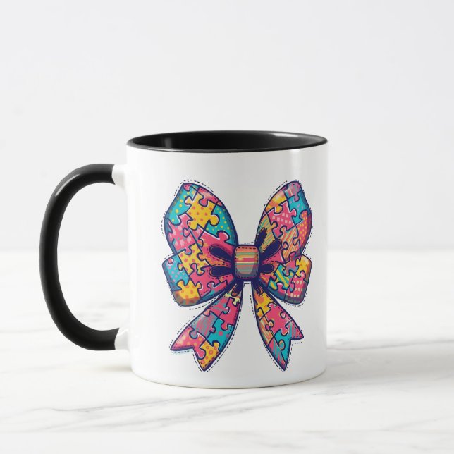 Mug Autisme Maman Puzzle Pièce Coquette Bow Ruban Auti (Gauche)