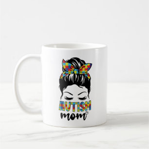 Mug Autisme Maman Vie Messy Bun, Autisme Maman