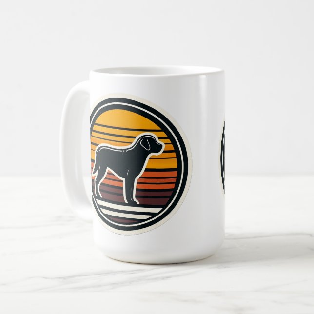 Mug Autocollant Chien Rétro Coucher de Soleil Labrador (Devant gauche)