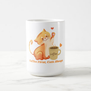 Mug Autocollant de café mignon chat « Café d'abord