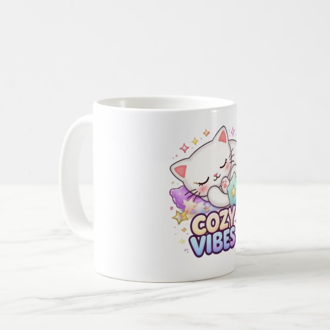 Mug Autocollant de chat ambiance cosy | Chat mignon en (Devant gauche)