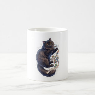 Mug Autocollant de chat noir à poils longs joueur