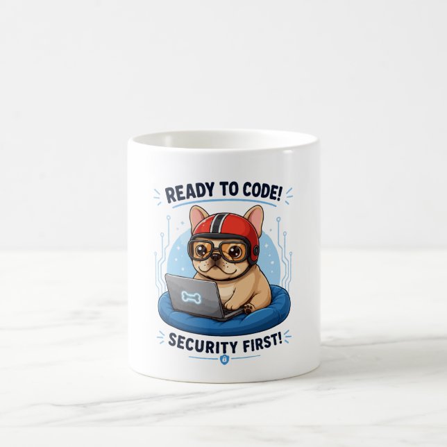 Mug Autocollant de chien de cybersécurité codeur franç (Centre)