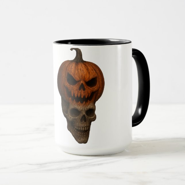Mug Autocollant de crâne Citrouille d'Halloween réalis (Devant droit)