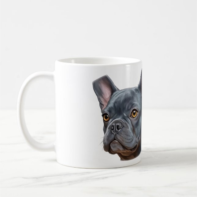 Mug Autocollant de portrait de Frenchie bleu peintre (Gauche)