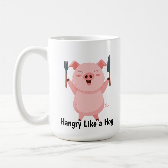 Mug Autocollant découpé de joli cochon affamé (Gauche)