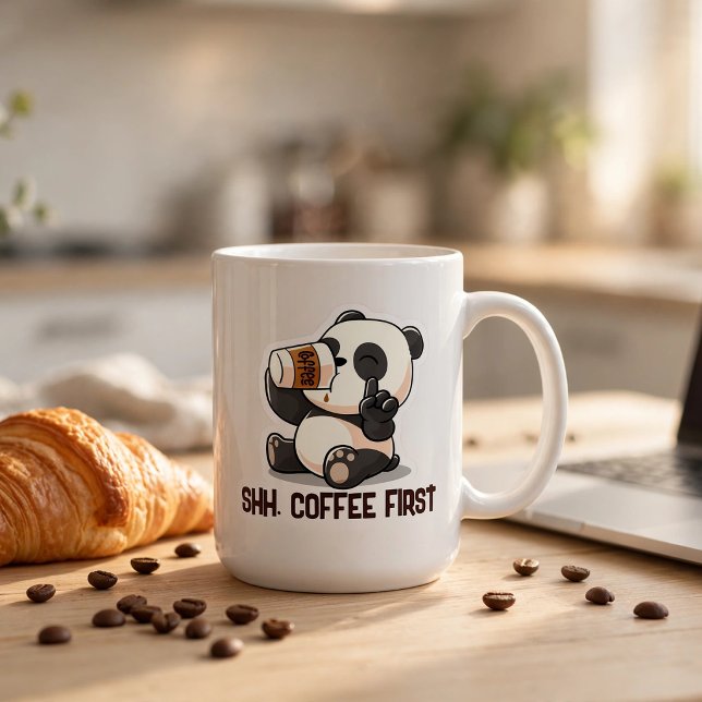 Mug Autocollant premier café Panda (Shh. Coffee First 🐼☕️
Don't talk to me before my coffee. Cute panda mug for coffee lovers.)
