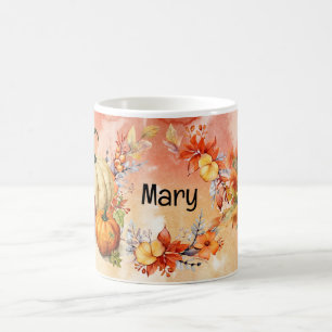 Mug Automne automne avec feuilles en chute avec nom