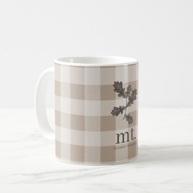 Mug Automne Automne Taupe Plaid Moderne Foligramme Mon (Devant gauche)