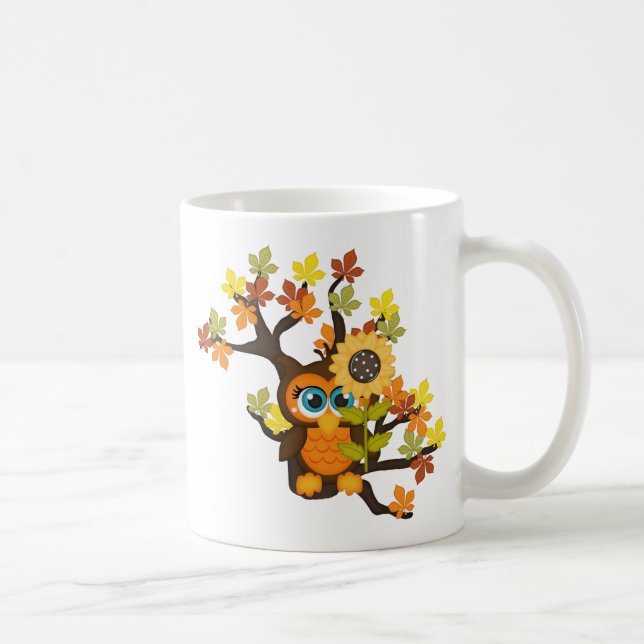 Mug Automne, Chouette automnale avec Fleurs de soleil (Droite)
