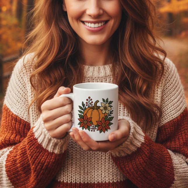 Mug Automne citrouille avec fleurs poinsettia floral (Créateur téléchargé)