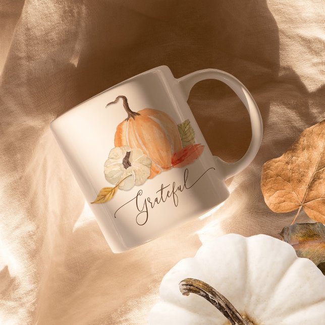 Mug Automne Citrouille Grateful Aquarelle Feuilles d'a (Créateur téléchargé)