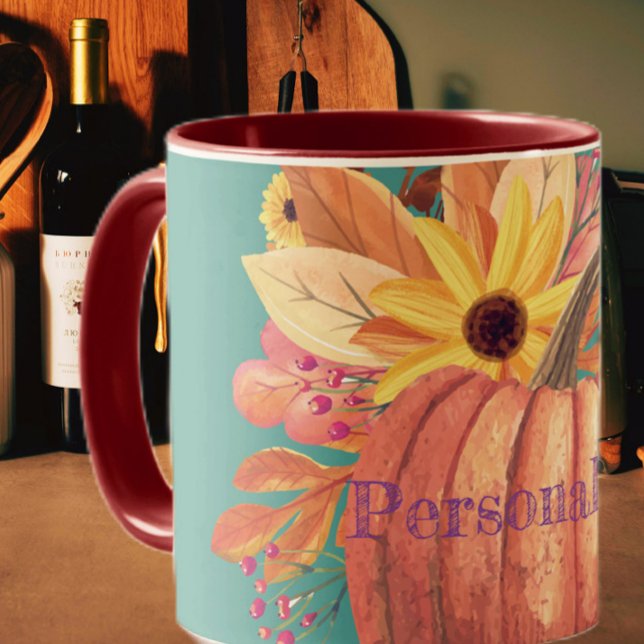 Mug Automne citrouille terre cuite fleurie orange et t (Créateur téléchargé)