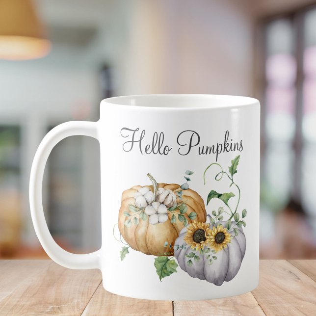 Mug Automne Citrouille Tournesol et Fleurs de coton (In situ)