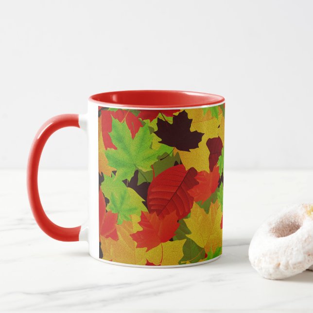 Mug Automne Feuilles Bright Coloré Motif (Avec donut)