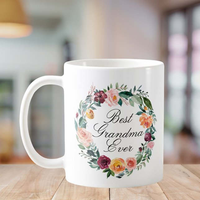 Mug Automne Fleur Rose Fleur Floral Wreath Best Grand- (In situ)