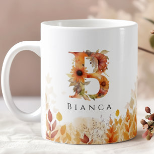 Mug Automne Fleur sauvage Monogramme Lettre initiale B