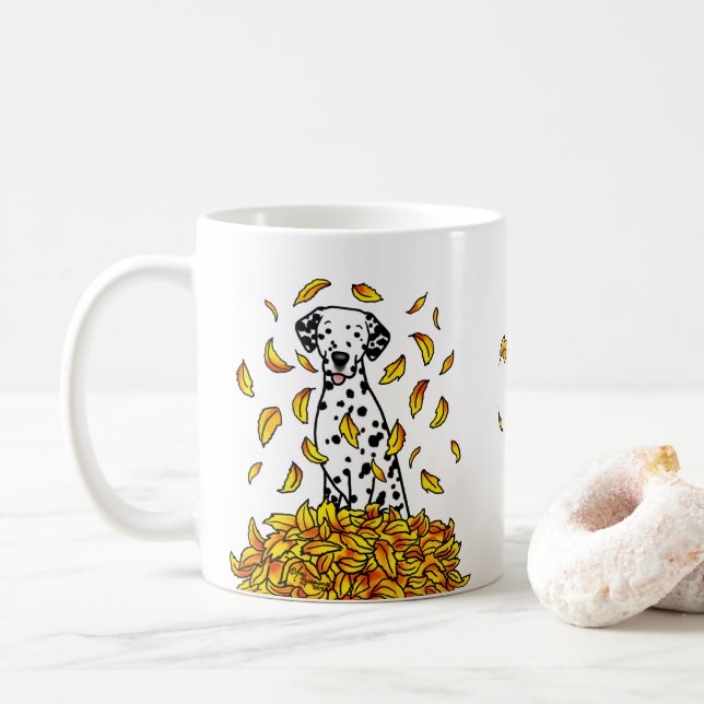 Mug Automne laisse Dalmatie (noir 1) Chien Jouer migno (Avec donut)