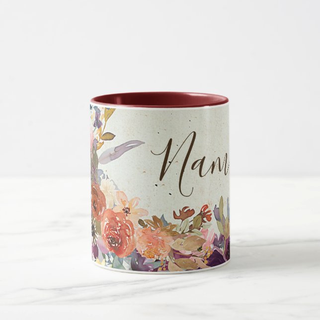 Mug Automne mixte aquarelle florale personnalisée (Centre)